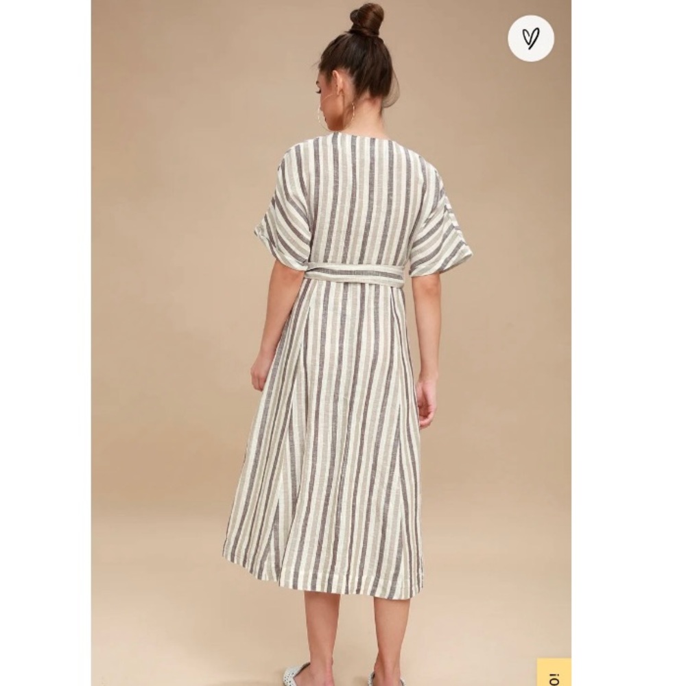 Free People Monday Light Grey Striped Midi Dress - Picture 3 of 16